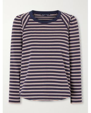 Veronica Beard Mason Baseball Striped Cotton-Blend Jersey T-Shirt - Blue