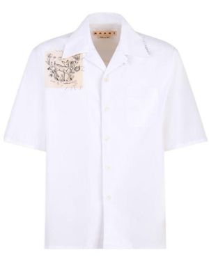 Marni Poplin Bowling Shirt With Dante Patch - White