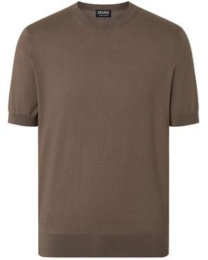 ZEGNA Cotton T-Shirt - Brown