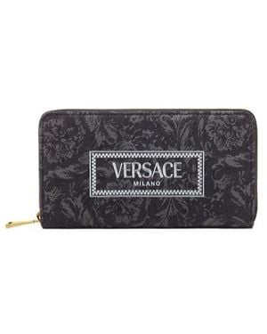 Versace Logo-Embroidered Zip-Up Wallet - Grey