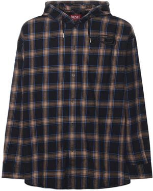 DIESEL Checked Drawstring Hooded Shirt - Black