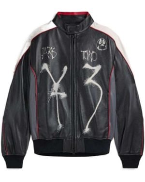 Y-3 Chito Graphic Leather Biker Jacket - Blue