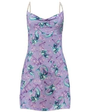 Versace Jeans Couture Couture Embellished-Strap Print Slip Dress - Purple