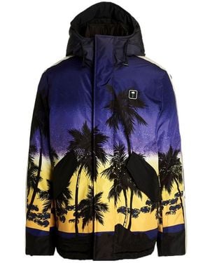 Palm Angels Sunset-Print Hooded Jacket - Blue