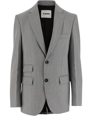 Jil Sander Single-Breasted Checked Blazer - Grey