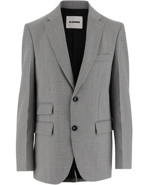 Jil Sander Single-Breasted Checked Blazer - Grey