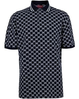 Gucci Allover Monogram Shortsleeve Polo Shirt - Blue