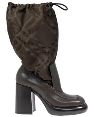 Burberry Checked Drawstring Fastened Wedge Boots - Black