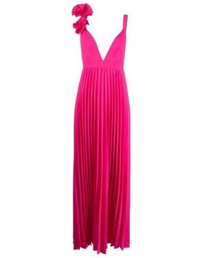 P.A.R.O.S.H. Floral-Appliqué V-Neck Dress - Pink