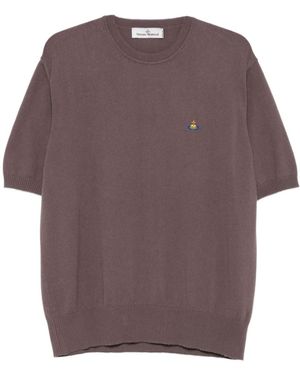Vivienne Westwood Logo-Embroidered Short-Sleeve Sweater - Purple