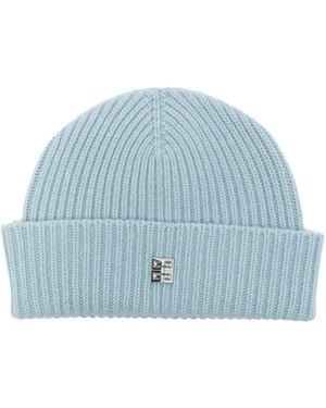 Givenchy Logo Plaque Knit Beanie - Blue