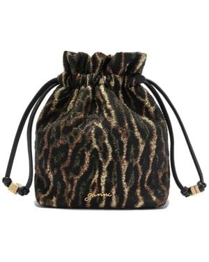 Ganni Metallic Bou Bucket Cloque Pouch Bag - Black