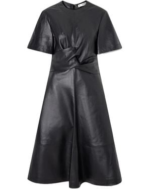 Altuzarra Wrap-Effect Paneled Leather Midi Dress - Black