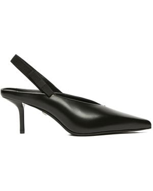 Max Mara Leather Slingback Mules With Bow - Black