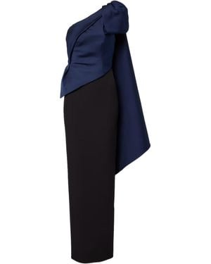 Roland Mouret Bow-Detail Draped Taffeta Gown - Blue