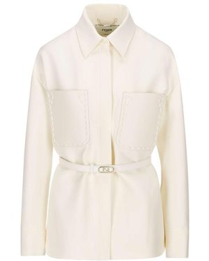 Fendi Belted Button-Down Jacket - White