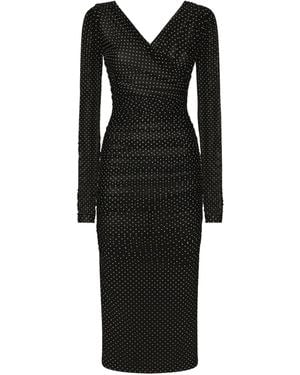 Dolce & Gabbana Polka-Dot Printed Midi Tulle Dress - Black