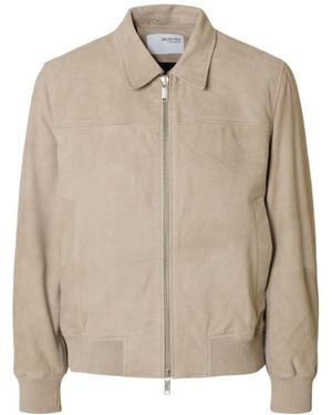 SELECTED Long Sleeve Leather Jacket - Natural