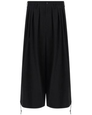 Yohji Yamamoto Pleated Drop-Crotch Trousers - Black