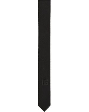 Balmain Slim Wool Tie With Pb Embroidery - Black