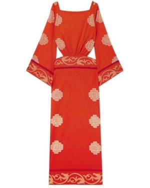 Johanna Ortiz Open-Back Printed Cotton-Poplin Maxi Dress - Red