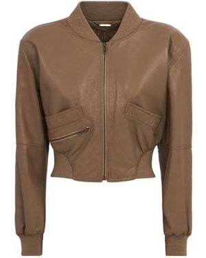 Chloé Cropped Leather Jacket - Brown