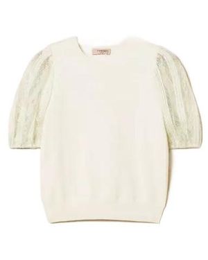 Twinset Lace-Sleeve Top - White