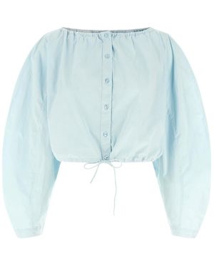 ROTATE BIRGER CHRISTENSEN Buttoned Drawstring Crop Top - Blue