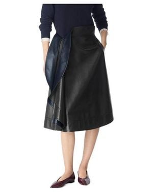 Bottega Veneta Leather A-Line Skirt - Black