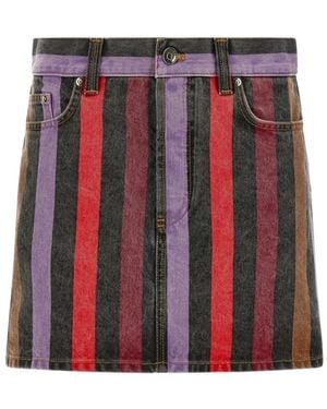 Versace Striped Denim Skirt - Red