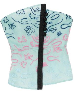 Emporio Armani Embroidered Strapless Top - Blue
