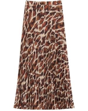 Valentino Crepe De Chine Midi Skirt With Animalier Print - Brown