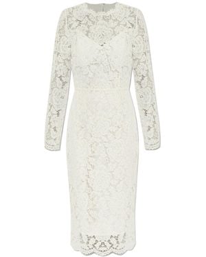 Dolce & Gabbana Branded Floral Cordonetto Lace Sheath Dress - White