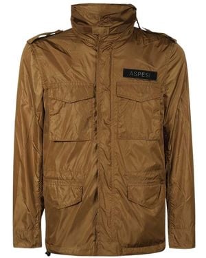 Aspesi Minifield Logo Patch Hooded Jacket - Brown