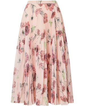 Erdem Floral-Print Plissé-Voile Midi Skirt - Pink