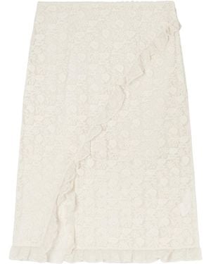 Doen Aurella Ruffled Embroidered Midi Skirt - Natural
