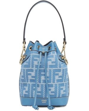 Fendi Mon Tresor Ff Jacquard Mini Bucket Bag - Blue