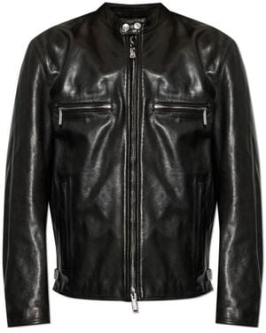 DSquared² Long Sleeve Leather Jacket - Black