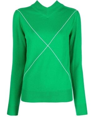 Bottega Veneta Cross Printed V-Neck Knitted Jumper - Green