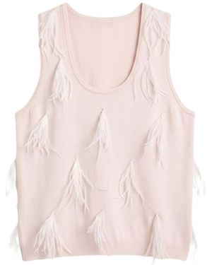 Twinset Feather-Embellished Ribbed-Knit Top - Pink
