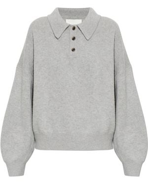 Lisa Yang Etta Button Collared Knitted Top - Grey