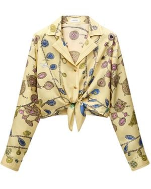 Versace Jewellery-Print Tie-Waist Shirt - Metallic