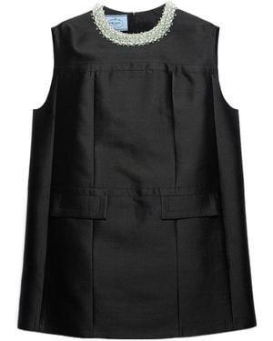 Prada Embroidered Double Shantung Dress - Black
