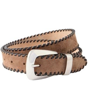 KHAITE Leather-Trimmed Suede Belt - Brown