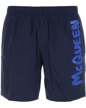 McQueen Graffiti Logo Swim Shorts - Blue