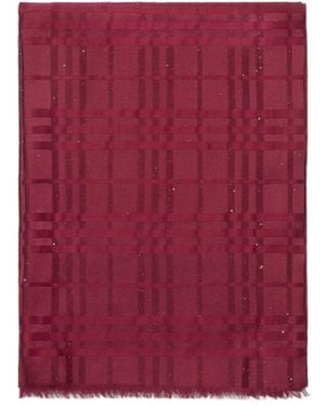Burberry Wide Check Silk Wool Cashmere Scarf - Red