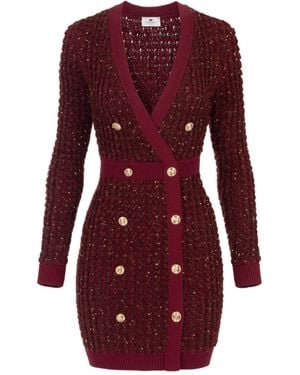 Elisabetta Franchi Sequinned Boucle Knitted Dress - Red