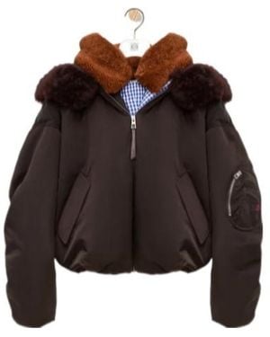 Loewe Shearling-Trim Zip-Up Bomber Jacket - Brown