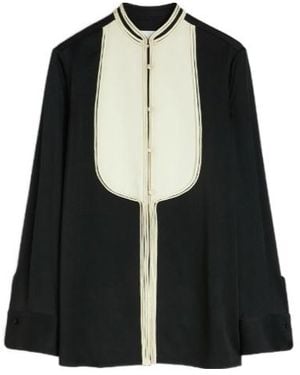 Jil Sander Contrast-Bib Detailed Satin Shirt - Black