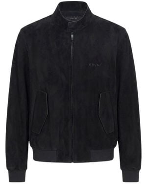 Gucci Long-Sleeved Leather Jacket - Blue